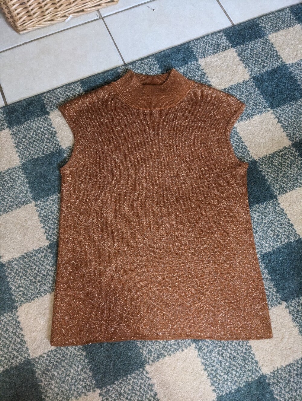 Vintage Cold Water Creek Sparkling Silk Blend Knit Mock Neck Tank Size Small